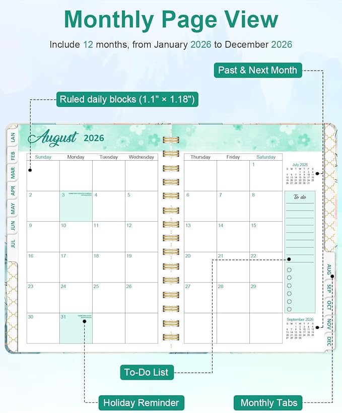 2026 Weekly and Monthly Planner - 2026 Hardcover Calendar Planner, Jan. 2026 - Dec. 2026, Daily Agenda Book with Tabs, Twin-Wire Binding, Back Pocket, School Teacher Student Supplies, A5(6.3" x 8.5") (Butterfly)