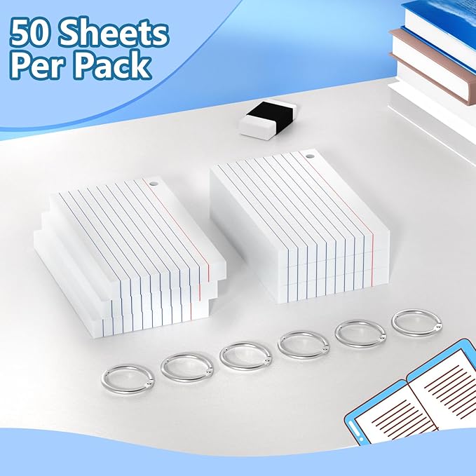 Index Cards 3x5 Inch With Ring, 300 Count, Ruled White Colored Index Card, 180GSM Flash Cards College Ruled for Students, Teachers, Study Note Card for Office, Home, School, Office