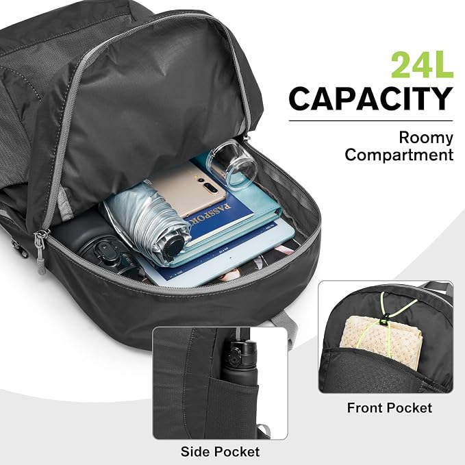 G4Free 24L Lightweight Packable Hiking Backpack Sport Travel Daypack Water Resistant for Women Men | Water Resistant Material, 11.4*7.9*18.5 in, Outdoor Sports, Travel, Hiking, Day trips, Cycling, Daily Use, Foldable Backpack