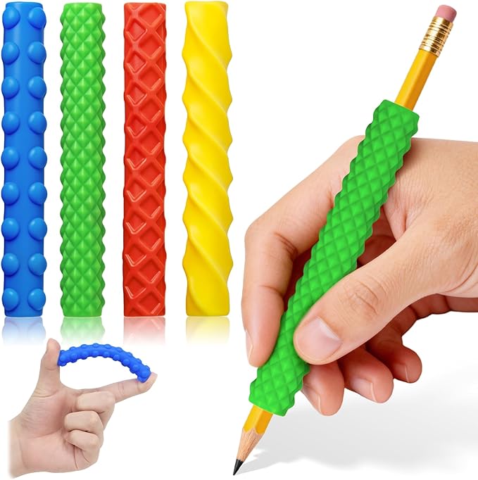 4-Pack Sensory Pencil Grips for Kids Adults,Textured Fidgets Pencil Grips for Kids Handwriting, Quiet Calming Focus Tools for Anxiety Relief, ADHD&Autism Tools,for Classroom Rewards