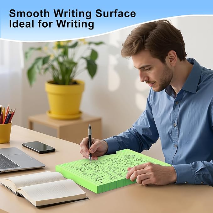 Green Loose Leaf Paper 100 Sheets 8" x 10.5" Filler Paper, College Ruled 3-Hole Punched, Notebook Paper for 3-Ring Binders Notepad Writing Note Pads To-Do Lists for Office & School Supplies