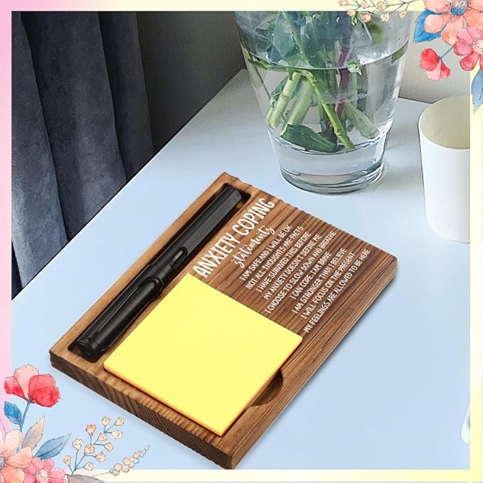 Positive Energy Office Gifts for Women, Positive Energy Gift, Positive Energy Desk Decor Thank You Gifts for Therapy, Wooden Notepad Pen Holder With Appreciation Quotes,16.5 x 12 x 1.5 cm,XXN22