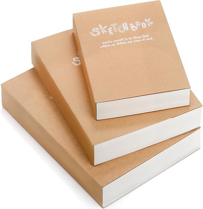 Elsjoy Set of 3 Kraft Sketchbook & Drawing Notebook, A5/A4/B5 Sketch Book Travel Journal Notebook with Thick Paper for Drawing & Sketching, 128 Sheets/256 Pages