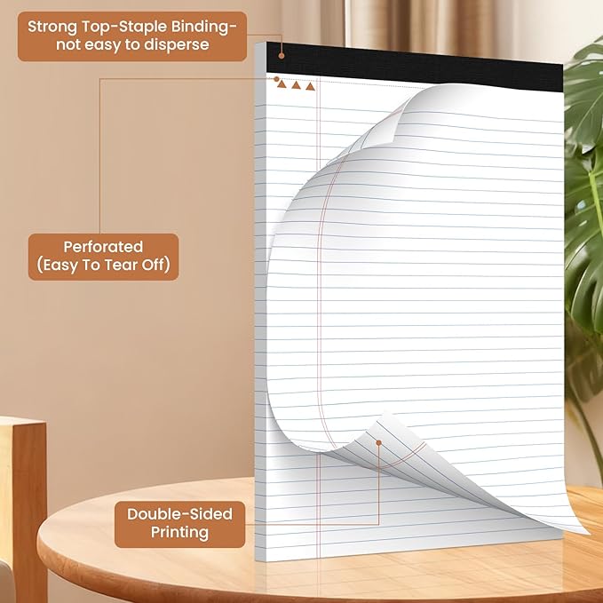 2Packs Legal Pads 8.5 x 11 Inch, 50Sheets/Pack, College Ruled & Perforated White Writing Pads, Pads of Paper 8.5 x 11, Lined Note Pads with Sturdy Backing for Office, Business & School Supplies