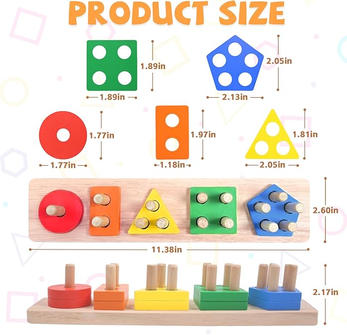 YHHYTOY Montessori Toys for 1 2 3 Year Old - Wooden Baby Stacking Toys Sensory Educational Shape Sorter Color Sorting Toy for Toddlers 1-3, Preschool Learning Birthday Gifts for Baby Girls Boys Kids