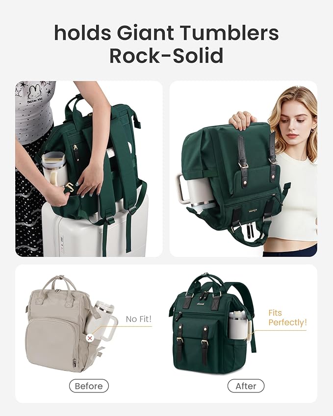 LOVEVOOK Laptop Backpack for Women with Giant Tumbler Holder Pocket,15.6 inch Waterproof Travel Backpack Purse Computer Laptop Bag