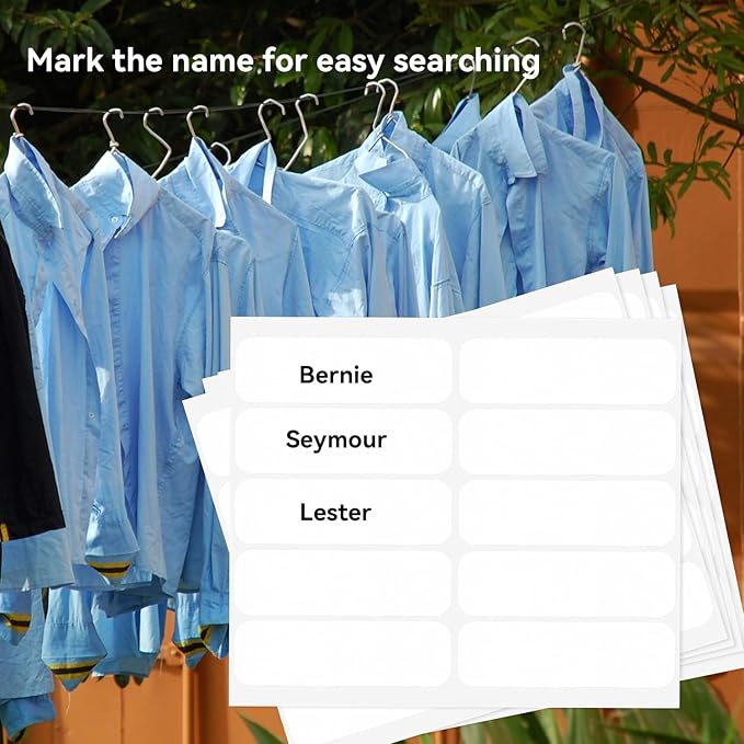 Personalized Iron On Name Labels No-Iron Fabric Labels for School, Daycare, Nursing Care, Toys, Pack of 50 (3/5" x 2")