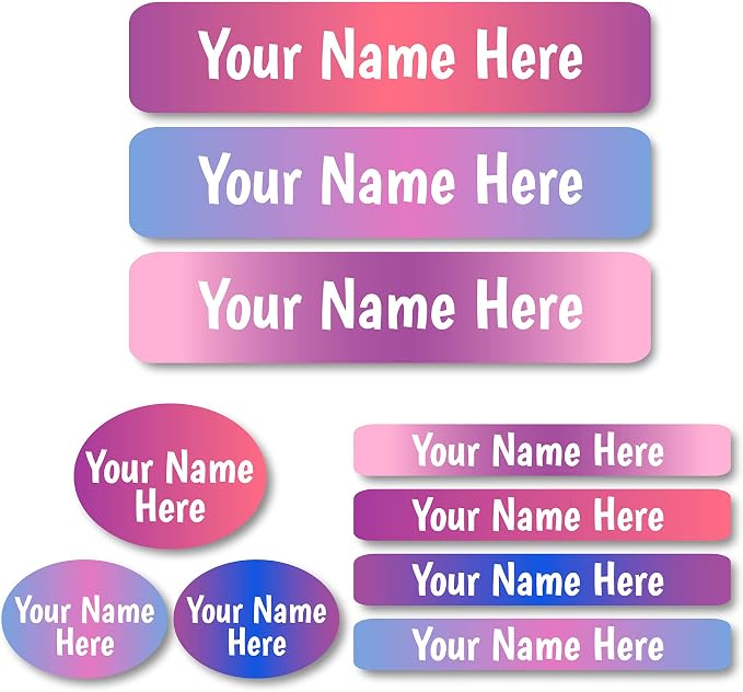 Lovable Labels Personalized Labels for Kids (85 Labels/Pack) - 3 Label Sizes Waterproof Dishwasher Safe Peel & Stick Labels for School Supplies Daycare Camp Clothing Bottles (Ombre)