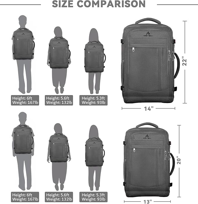 AREYTECO Carry On Backpack, 50L Extra Travel Laptop Backpack for Men Women, Big Bag Business Travel Essentials Gifts for men, 17 Inch Laptop Backpack Computer Bag Gifts for Him Men, Grey