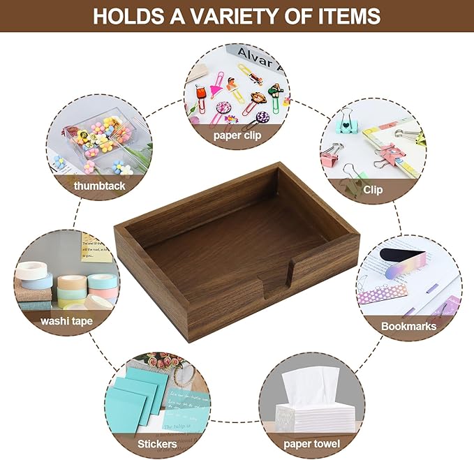 MultiBey Walnut 4x6 Inch Sticky Note Holder - Handcrafted Solid Wood Note Dispenser with Sheets, U-Shaped Easy Access Design & Non-Slip Base for Minimalist Office Desk Deco