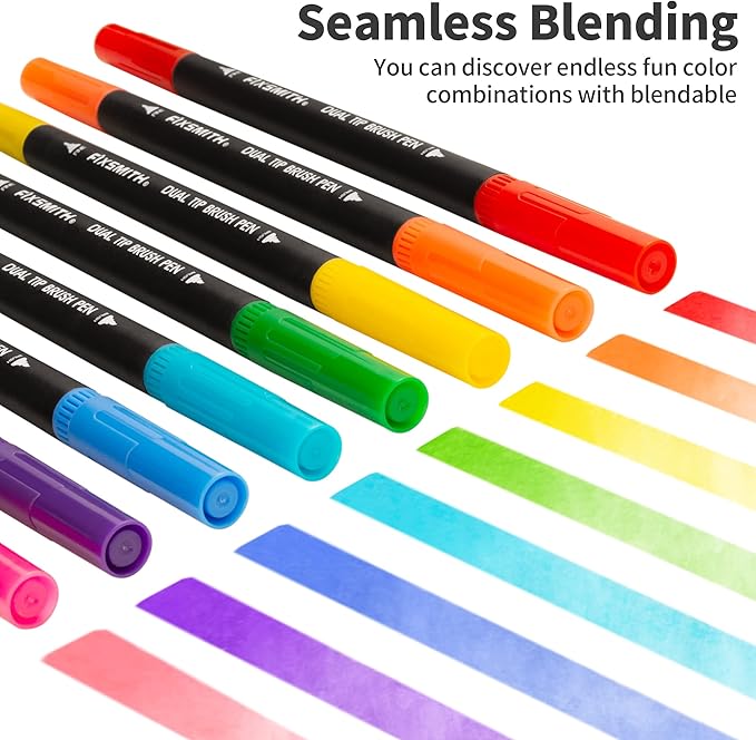 FIXSMITH 24 Brush Markers for Adult Coloring Books, Coloring Markers for Adults Lettering, Dual Tip Brush Pens School Classroom Art Supplies, Drawing Pens for Art, Journal Planner, Doodle
