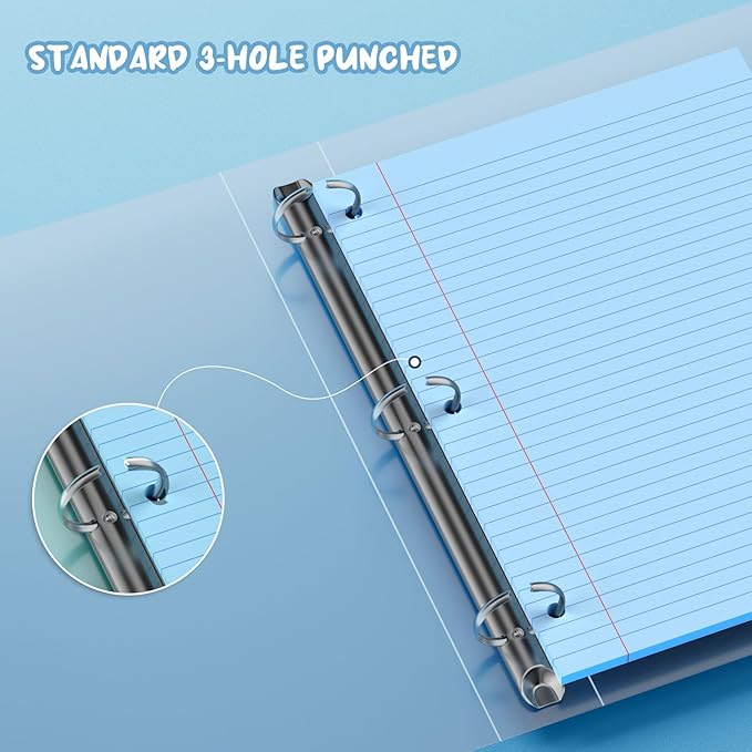 Blue Loose Leaf Paper 8 x 10.5, 120 Sheets Lined Paper College Ruled Paper, 3 Hole Punched Notebook Paper College Ruled, 3 Ring Binder Paper 8 x 10.5, Filler Paper College Ruled for Office, School