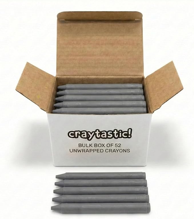 Craytastic! Bulk Unwrapped Crayons Box of 52 (Gray) for Crafting, Parties, Kids - Paperless Crayons, No Paper Wrapper - Safety Tested Compliant with ASTM D-4236