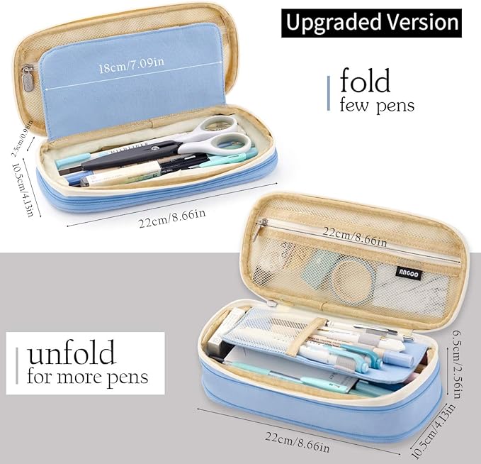 EASTHILL Big Capacity Pencil Pen Case Office College School Large Storage High Capacity Bag Pouch Holder Box Organizer Light Blue