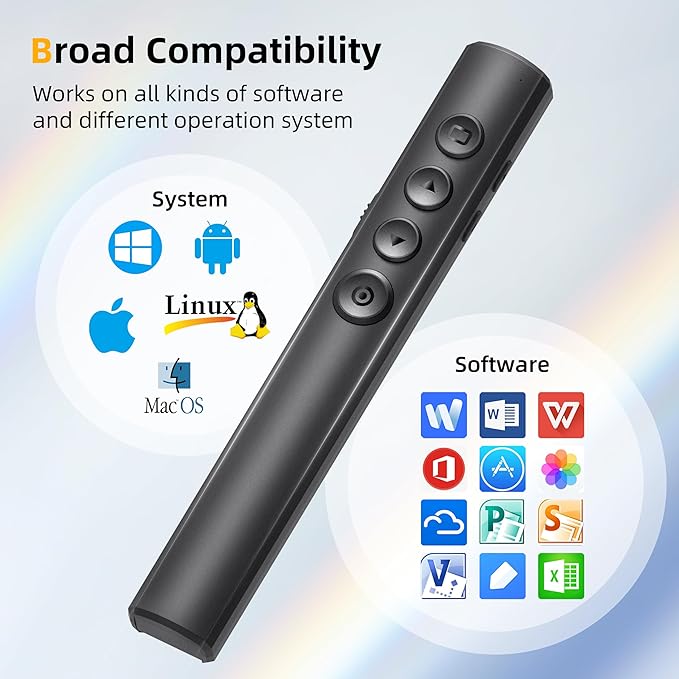 Wireless Presentation Clicker for Powerpoint Slideshow, Office/Classroom PPT Remote Presenter Pointer Slide Advancer with USB Receiver for Computer/MacBook Laptop/PC Black Red Light