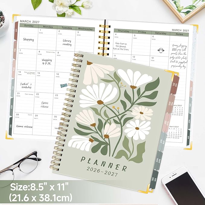 Large 2026-2027 Academic Planner – Weekly & Monthly Planner Organizer from Jul. 2026 - Jun. 2027, 8.5"x11" Aesthetic Dasiy Hardcover Daily Agenda Planning Book with Pocket, Stickers for Home Office