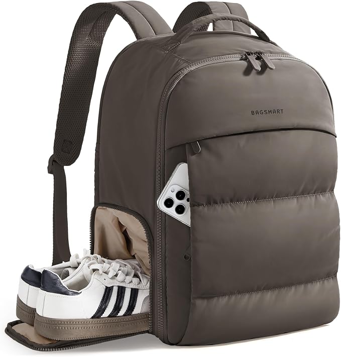 BAGSMART Travel Backpack for Women, Gym Backpack with Shoe Compartment | Carry on Backpack Airline Approved, PVC Wet Pocket, Fits 15.6" Laptop, Large Side Pocket, Lightweight, Water-resistant