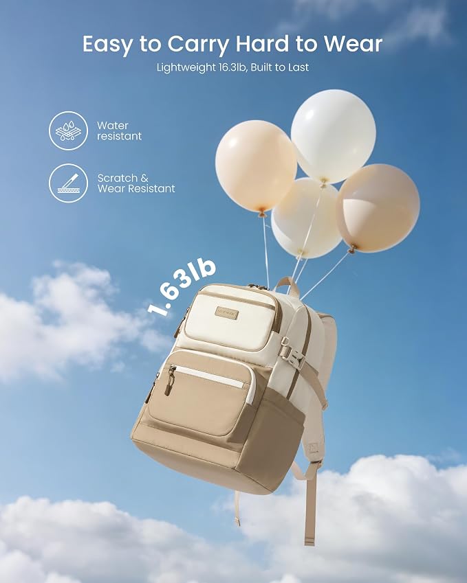 LOVEVOOK School Backpack for Teen Girls & College Students, Large Capacity Laptop Backpack with Water Bottle Holder, Lightweight Bookbag for School, Travel & Everyday Use, Beige-Pea Green