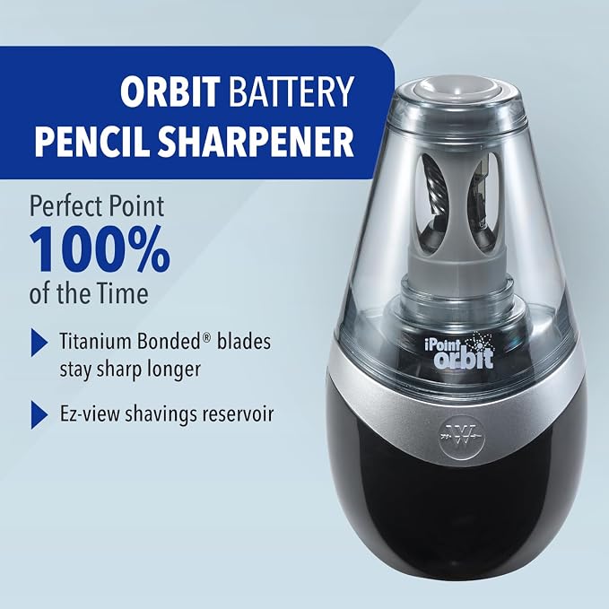 Westcott 16244 iPoint Orbit Battery-Powered Pencil Sharpener for Home and Office, Black