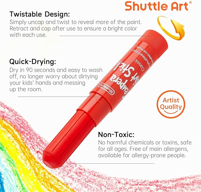 Tempera Paint Sticks, 30 Colors Solid Tempera Paint for Kids with 1 Drawing Pad, Super Quick Drying, Non-Toxic, Works Great on Paper Wood Glass Ceramic Canvas