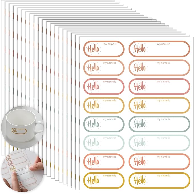 Waterproof Name Labels for Kids Daycare 320 Pcs, Hello | Self Adhesive Baby Water Bottle Stickers for School Supplies, Self Laminating, School Name Stickers for Lunch Boxes