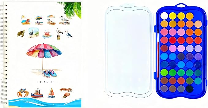 Watercolor Book with Paint，Beginner Watercolor Workbook Kit, Watercolors Workbook (48 Colors - Beach)