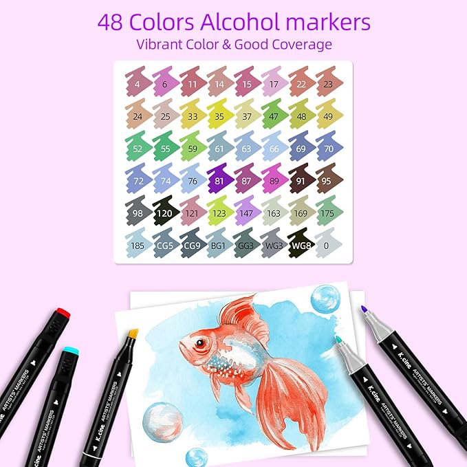 48 Colors Alcohol Markers, Dual Tip Art Markers with Fine Tip & Chisel Tips, Artist Art Sketch for Adults Coloring Illustration Book Painting Card Making