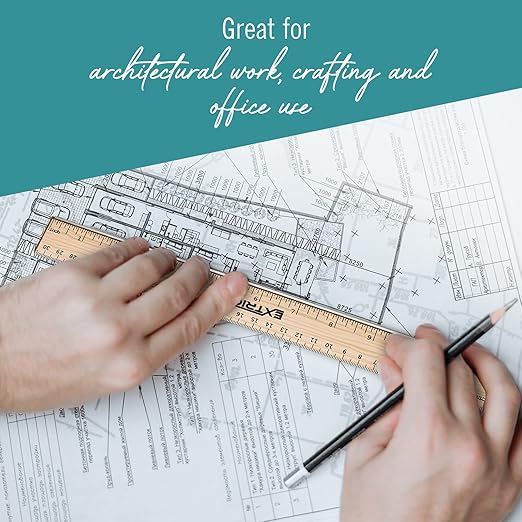 Rulers 4 Pack - Rulers 12 Inch, Wood Ruler with Metal Edge Great for School, Classroom, Home, and Office