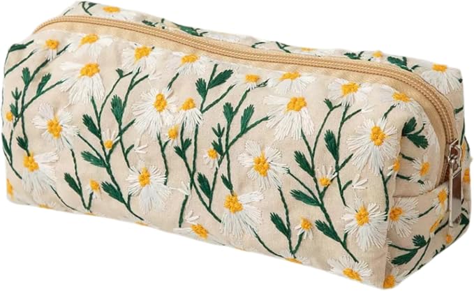 Pencil Case, Pencil Pouch for Women, Pencil Case Small, Pencil Pouch Aesthetic (Beige embroidery)