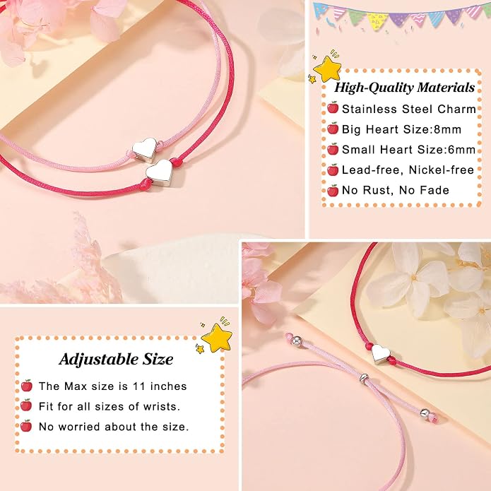 UNGENT THEM Big & Small Heart Bracelets Back to School Gifts for Girls