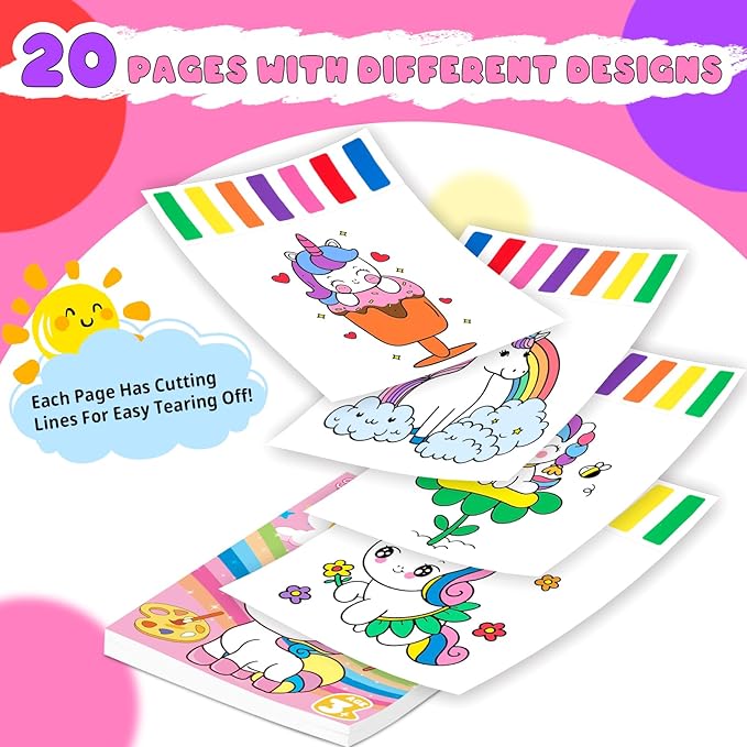 Fenmay Paint with Water Coloring Books for Kids, Mess Free Watercolor Paint Sets with 2 Premium Brushes, Arts and Crafts Birthday Gift for Kids Age 3-5 4-8, Travel Activities Toy (Unicorn)