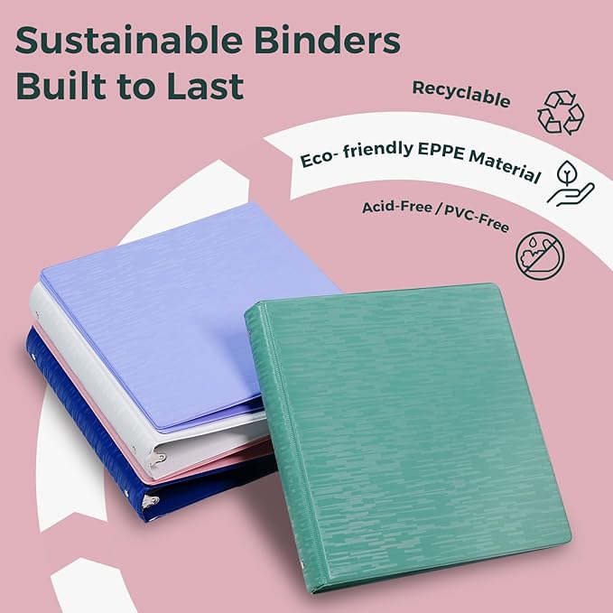 POPRUN 3 Ring Binder 1 Inch, PVC-Free, Holds 175 Sheets of 8.5 x 11 Paper, Extra Durable Organizer with 2 Pockets for School & Office, Heavy-Duty, 2 Pack, Cornflower Purple