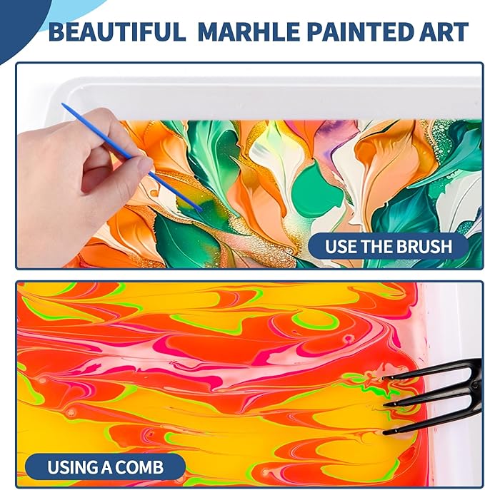 Ci Vetch Water Marbling Paint Kit for Kids, Arts & Crafts, Non-Toxic, Age 3-12, Includes 6 Colors, 10 Sheets, Tools, 12 Shells, 2 Display Boxes