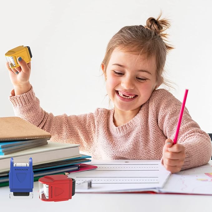 Handwriting Lines Stamp Roller Self-Inking Line Rolling Stamps Handwriting Practice Tool for Teachers Kids Kindergarten (Red+Yellow)