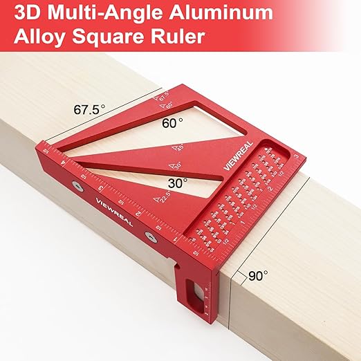 Multi-Angle 3D Measuring Ruler: 22.5/30/45/60/67.5/90 Degree Aluminum Alloy Square Ruler Protractor, Ideal for Engineer Carpenter Crafting, Drawing