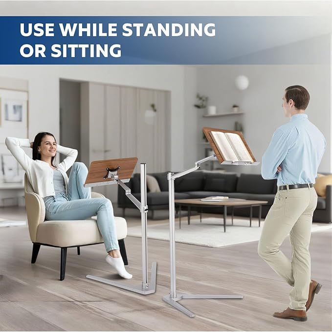 Book Stand for Reading - Multiangle Adjustable Book Holders for Reading Hands Free，Book Holder Stand with an Elastic Book Clip for Holding Books，Laptops，Tablets，Mobile Phones，Projectors