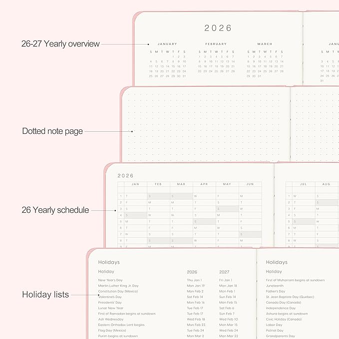 And Per Se 2026 Planner-Daily, Weekly & Monthly Leather Hardcover Planner, 5.7" x 8", Daily Schedule, 100 GSM Thick Paper, Back Pocket(Pink)
