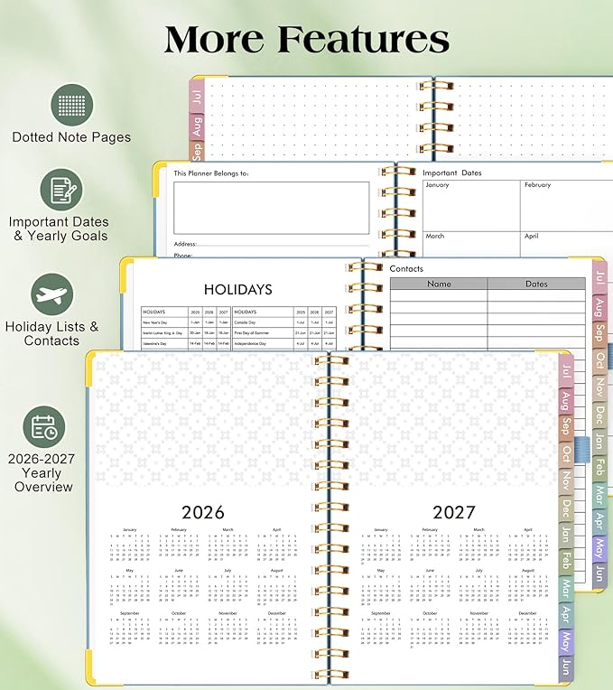 Academic Planner 2026-2027, Hardcover Weekly and Monthly Calendar Planner from July 2026 - June 2027, Daily Agenda Planners with Tabs, College School Organizer for Student Teacher, A5 (6.1" x 8.2"), Dusty Blue