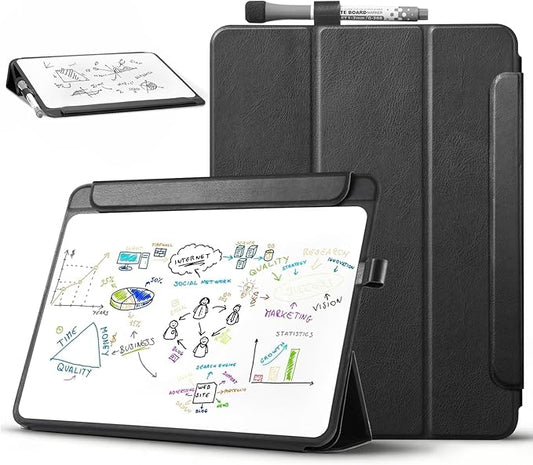 CoBak Glass Portable White Board Desktop Easel 12x9 inch (A4) - Book Folio Tri-fold Design Clean Glass Dry Erase Board with 3 Markers, Anti-Ghosting Suface for Office, Business and School (Black)