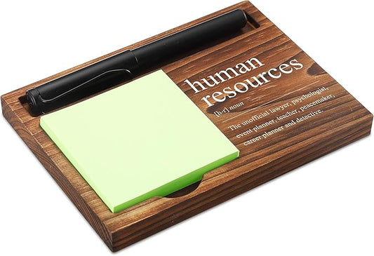 Human Resources Sticky Note Holder Wooden Notepad & Pen Holder 6.5" x 4.7" Sticky Note Pad Holder Dispenser for Desk HR Definition Work Gifts, NPA190