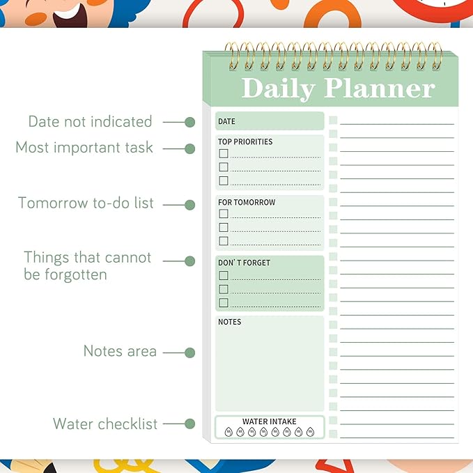 8 Pack To Do List Notepad 25 Page Undated Daily Planner Notepad To Do List Notebook Spiral Waterproof with Task Checklist for Home Office School Supplie Schedule Work(7.8 x 5.2 Inch,Cute Color)