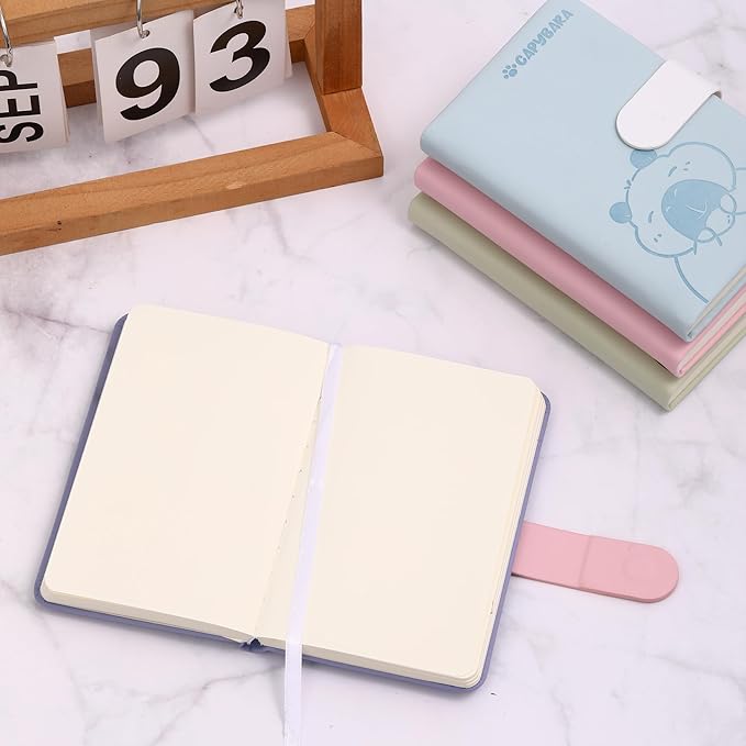 BOBO RABBIT Blank Journal Small Pocket Leather Notebook No Lines for Drawing Plain Sketch Book Cute Cartoon Capybara Unlined Journal for Travel Work School, 200 Pages, 3.7"X5.9"