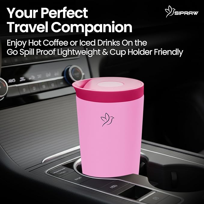 12oz Travel Coffee Mug Tumbler Insulated Stainless Steel Coffee Cup with Leakproof Lid for Hot and Cold Drinks BPA Free Reusable Mug Dishwasher Safe Cup Holder Friendly, Pink