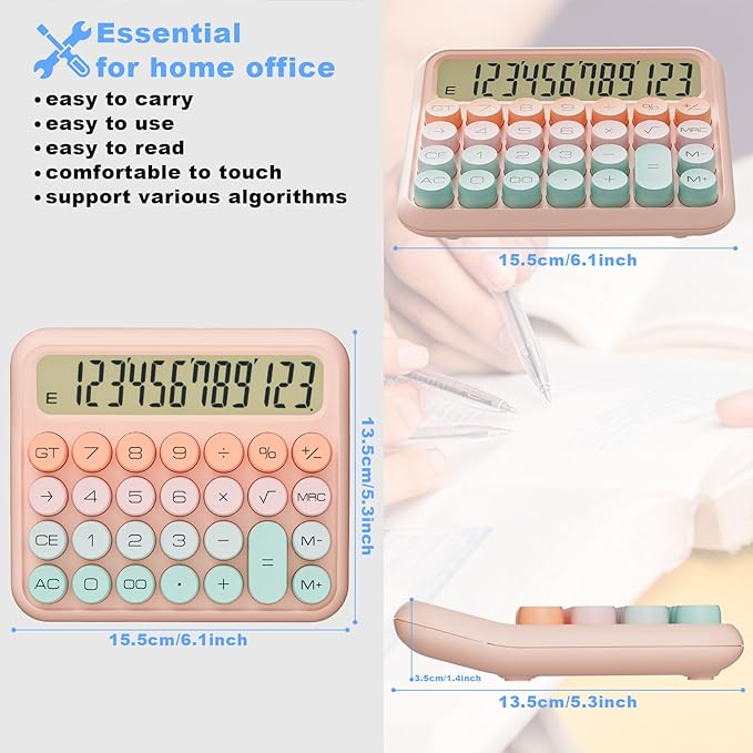 DECKLIT Battery Desk Calculator - 12 Digit Extra Large 5-Inch LCD Display, Big Buttons Easy to Press, 15Tilt Screen for Kids (Green&Pink)