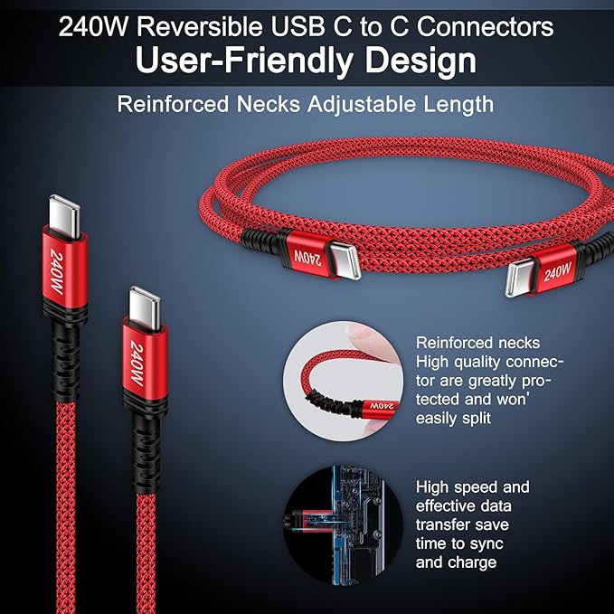 240W USB-C Charger Cable Fast Charging Cord for iPhone 17 17 Pro Max 16 Plus 16E 15 Pro Max,3FT USB C to USB C iPhone 16e Carplay USBC Cable Fast Charger Lead for Samsung Galaxy S25 S26/S26 Ultra/S26+