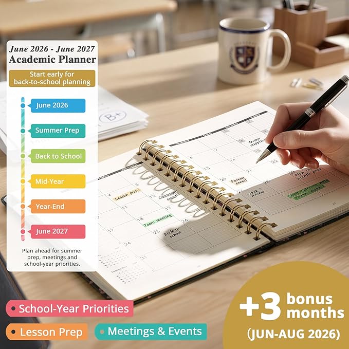 JoyCat 13-Month Academic Planner 2026-2027, June 2026 - June 2027, A5 Weekly & Monthly Planner, Hardcover Agenda with Tabs, 5 Sticker Sheets, Elastic Closure & Pocket for Teachers & Students, 6.3" x 8.5", Midnight Garden