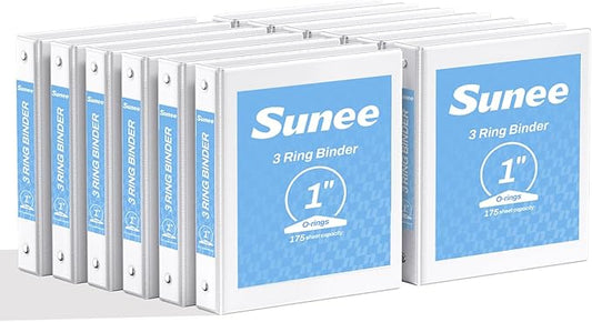 SUNEE 3 Ring Binders 1 Inch 12 Pack, Clear View Binders Bulk Three Ring PVC-Free (Fit 8.5x11 Inches) for School or Office Business Supplies, White
