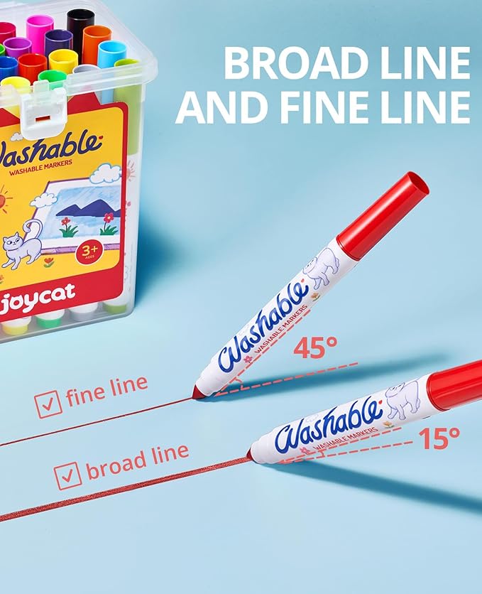 JoyCat 24 Colors Washable Markers for Kids, Broad Line Art Markers with Portable Travel Case, Non-Toxic School Art Supplies for Boys Girls, Ideal for Coloring Books & Classroom Projects