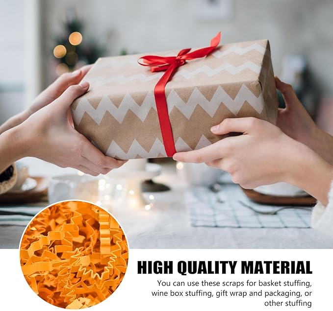 1 LB Fluorescent orange Crinkle Cut Paper Shred Filler Great for Gift Wrapping, Basket Filling, Birthday, Wedding, Halloween, Thanksgiving, Christmas Day, New Year Party Decorations Filling Supplies