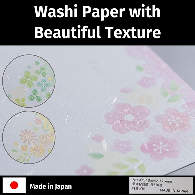 Iyo Washi Stationery Paper Flower Print 15 Sheets x 3 Book Set (9.7 x 6.9 inch), Made in Japan, Japanese Paper, Printable, Inkjet Printer, for Letter Writing, Greeting Card